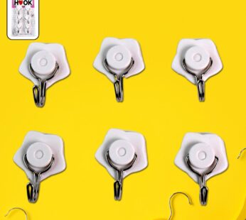 Multipurpose Self Adhesive Plastic Wall Hooks – 6 pcs