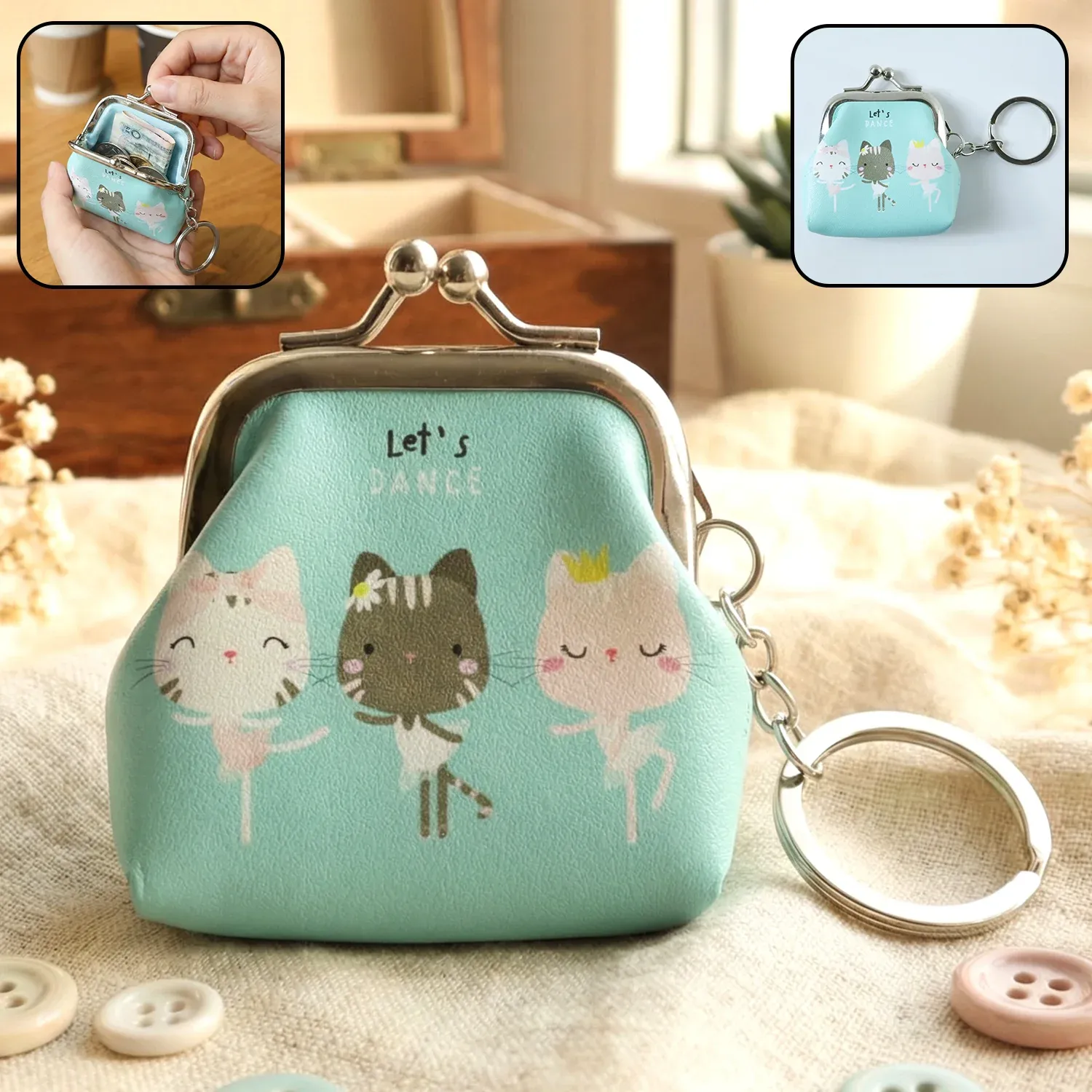 Premium Cute Cartoon Cat Printed Mini Coin Purse Keychain (1 Pc) - Buy Online at Alikart