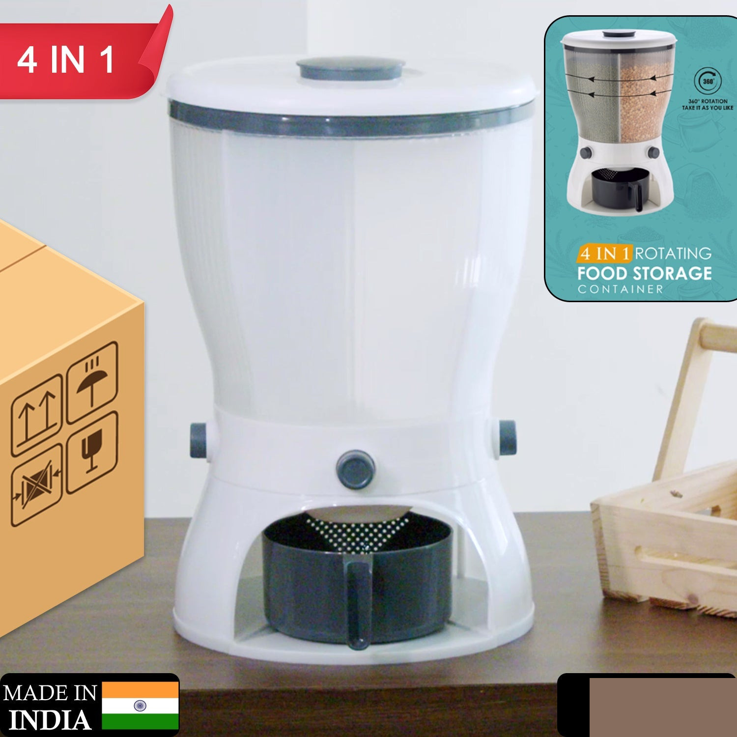 4-in-1 10L Rice & Grain Storage Dispenser - Detailed Feature View 1