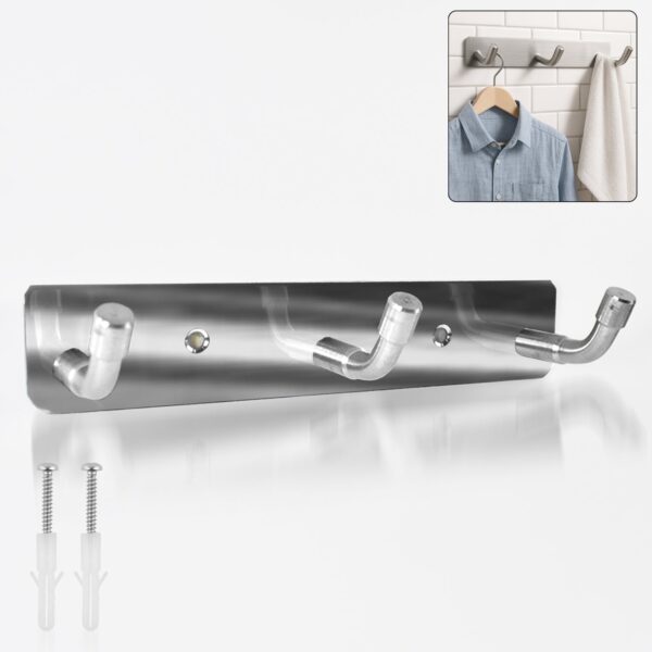 Stainless Steel Wall Mounted Coat 3 Hook Rack (14×3 / 1 Pc)