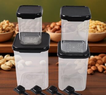Plastic Air Tight Containers Storage (4 Pc Set With 4 Spoon)