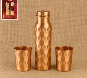 Diamond Cut Copper Water Bottle 2 Glasses with Gift Box (3 Pcs Set)