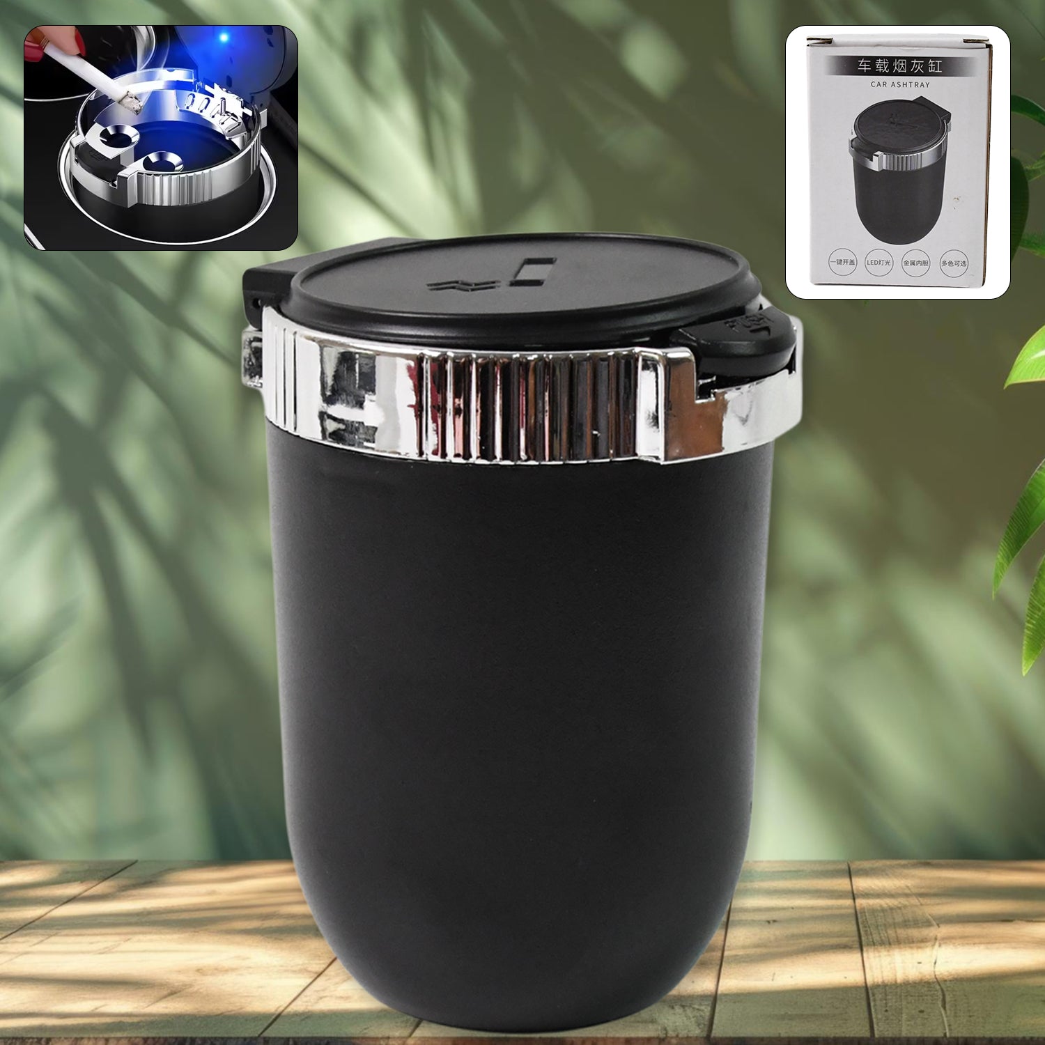 Premium Portable Car Ashtray with Lid and Blue LED Light (1 Pc) - Buy Online at Alikart