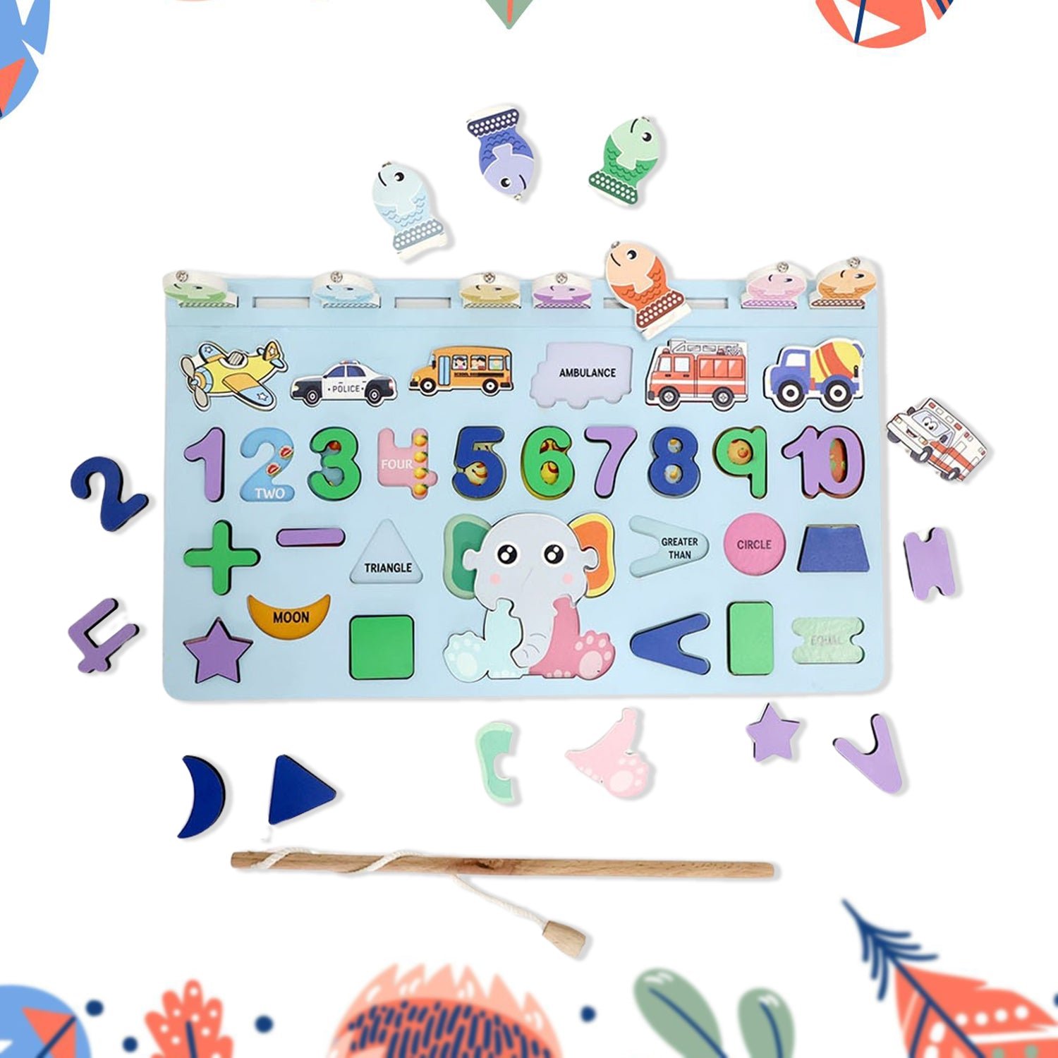 Premium Wooden Number Puzzle Match Board and magnetic rod - Buy Online at Alikart