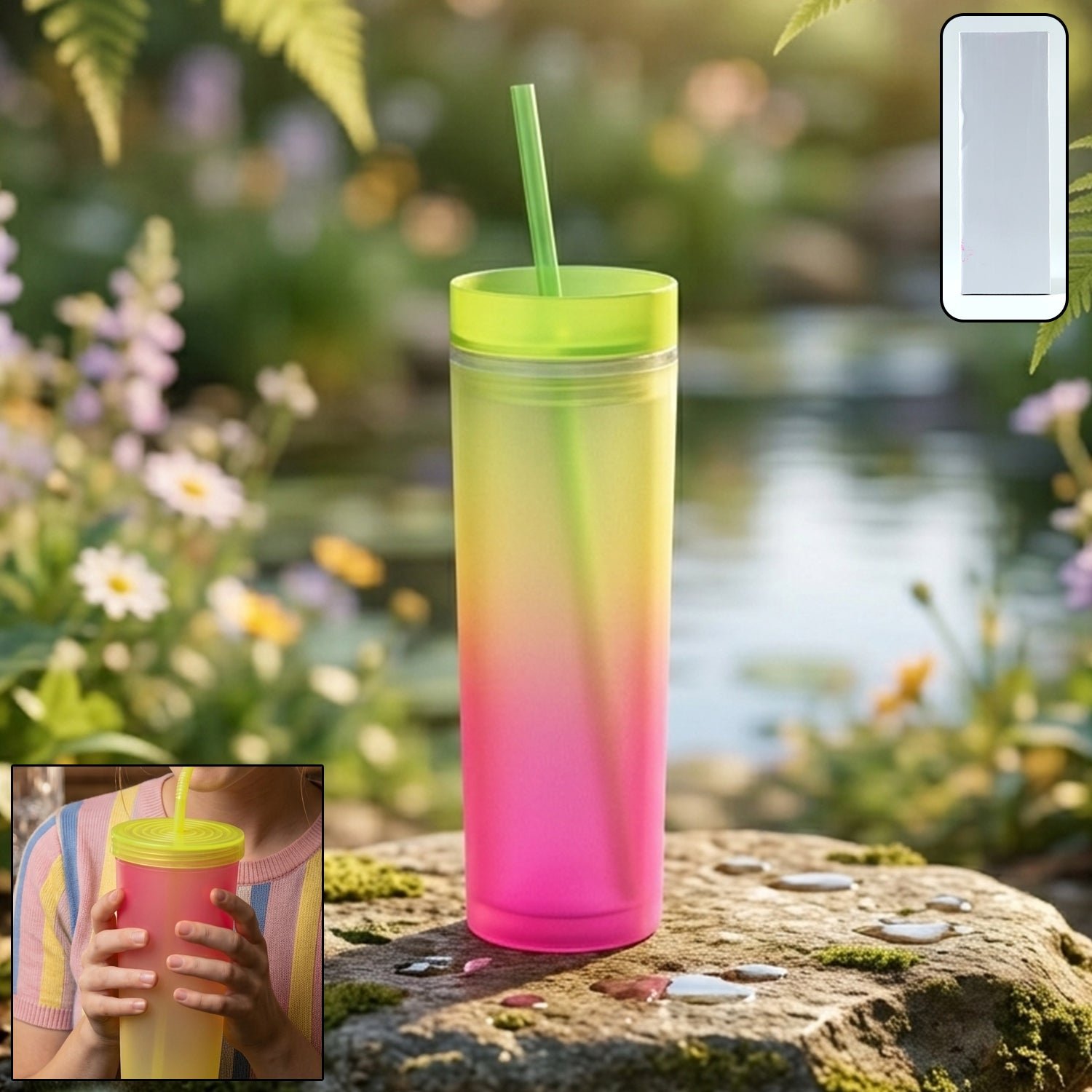 Premium Gradient Plastic Drinking Tumbler Cup with Lid and Straw 400 ML Approx - Buy Online at Alikart