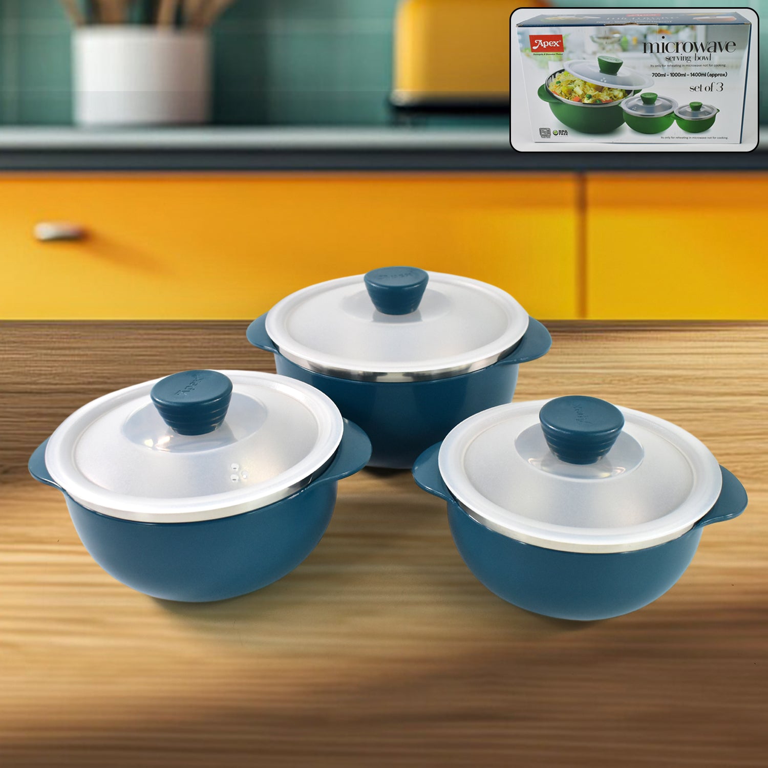 Premium Apex Microwave-Safe Serving Bowl 3 Pcs Set (700ml, 1000ml, 1400ml) - Buy Online at Alikart