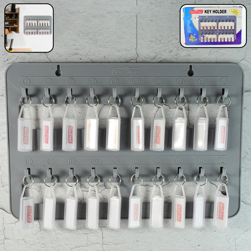 Premium Officemate Wall Key Holder Board – 20 Hooks with Label Tags for Organized Key Storage - Buy Online at Alikart