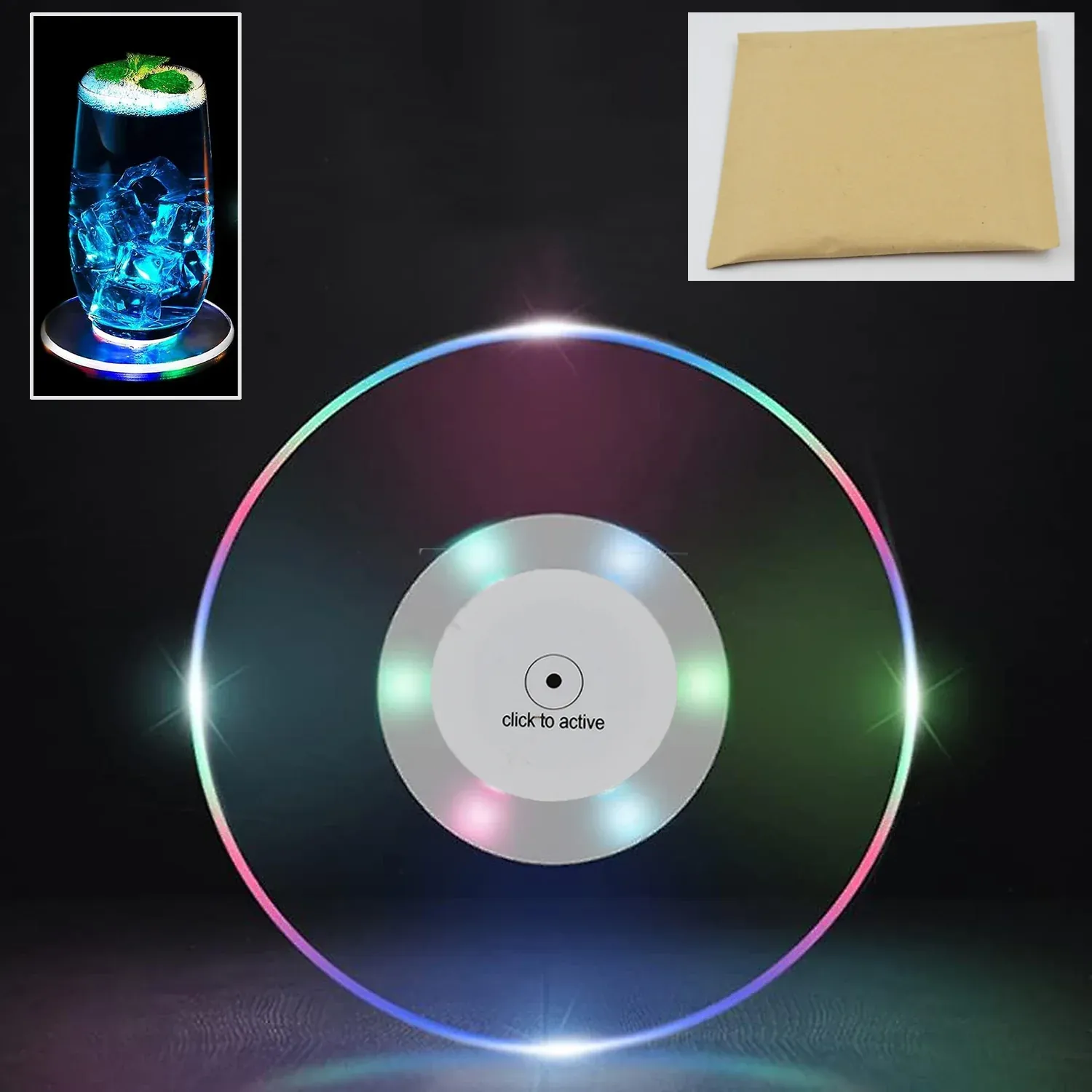 Premium Colorful LED Cocktail Coaster, Round Ultra-Thin LED Drink Coaster (1 Pc) - Buy Online at Alikart