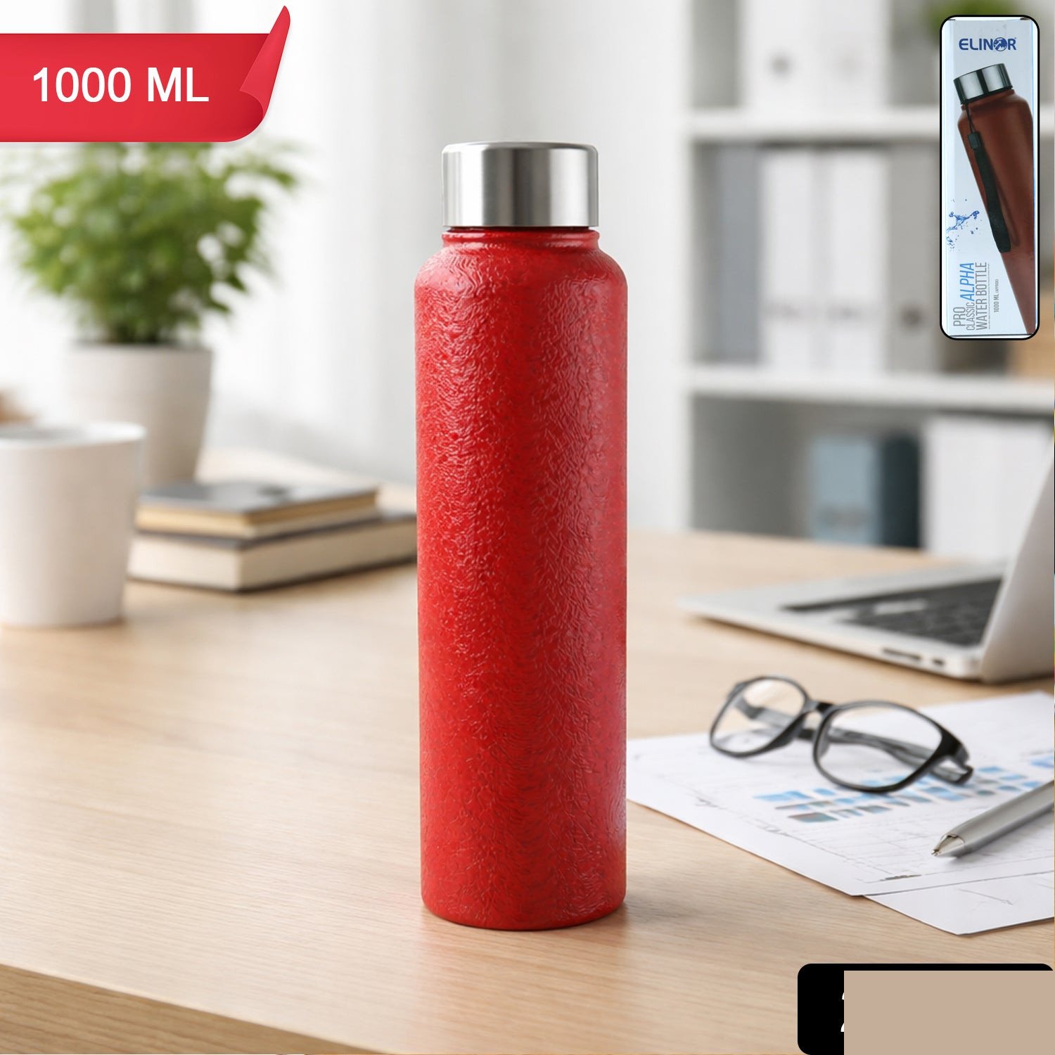 1000 ML Stainless Steel Water Bottle Red Color (1 Pc) - Detailed Feature View 1