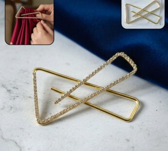 Premium Golden Crystal Triangle Saree Safety Pin Brooch (1 Pc)