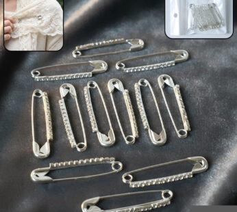 Decorative Silver Finish Safety Pin Brooch Set (12 Pc Set)