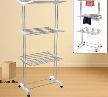 3-Tier Foldable Stainless Steel Cloth Drying Stand with Wheels