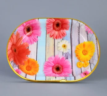 Medium Plastic Flower Printed Design Serving Tray (1 Pc / 31 x 21 CM / Mix Color)