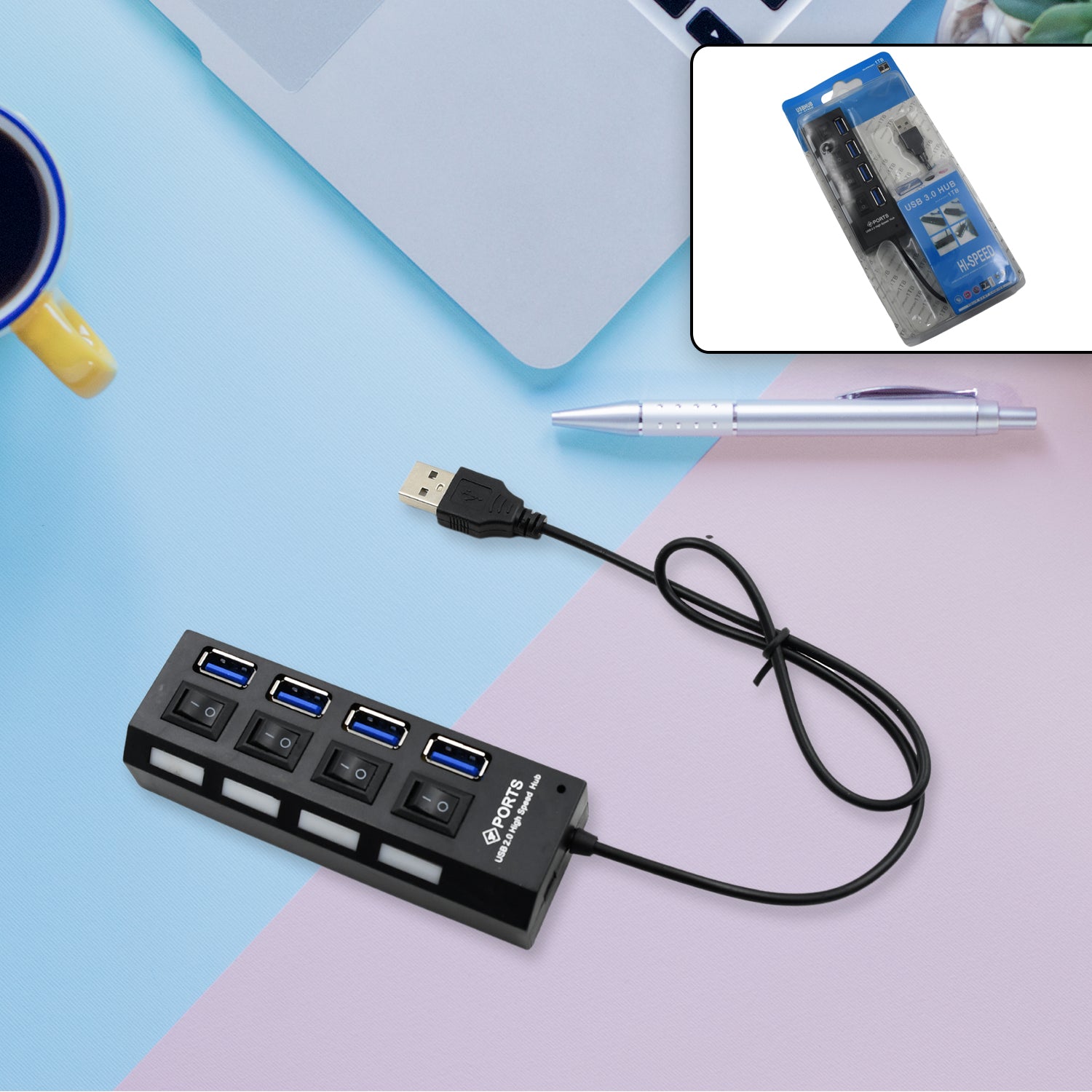 Premium 4 Port USB, HUB USB 2.0 HUB Splitter High Speed with On/Off Switch Multi LED Adapter - Buy Online at Alikart