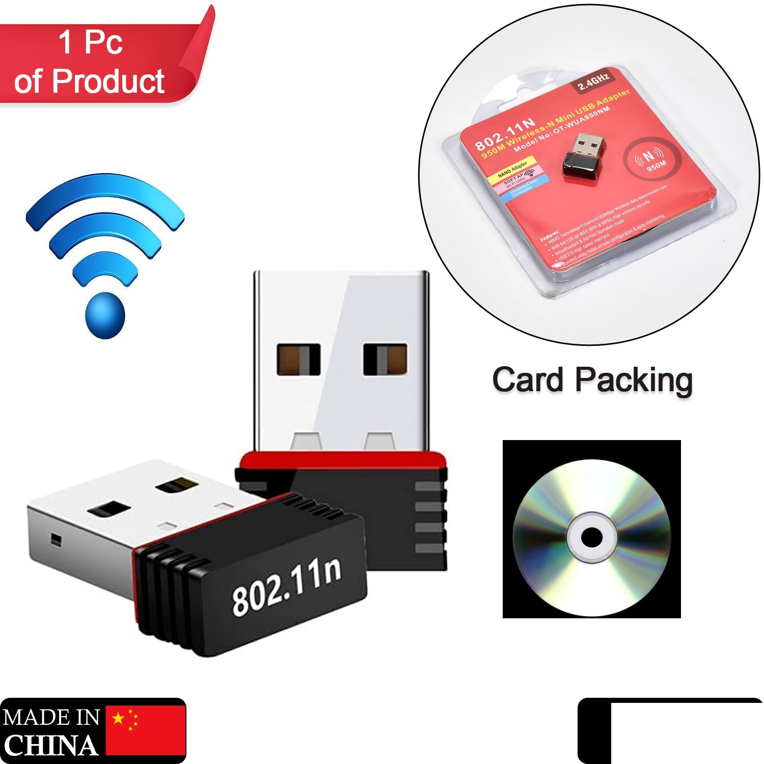 Premium Wireless Mini Wi-Fi Network Adapter with Driver CD for Computer & Laptop - Buy Online at Alikart