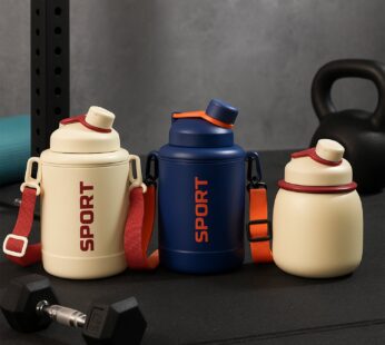 Sports Vacuum Bottle with Shoulder Strap 1 Pc Stylish Mix Design & Size