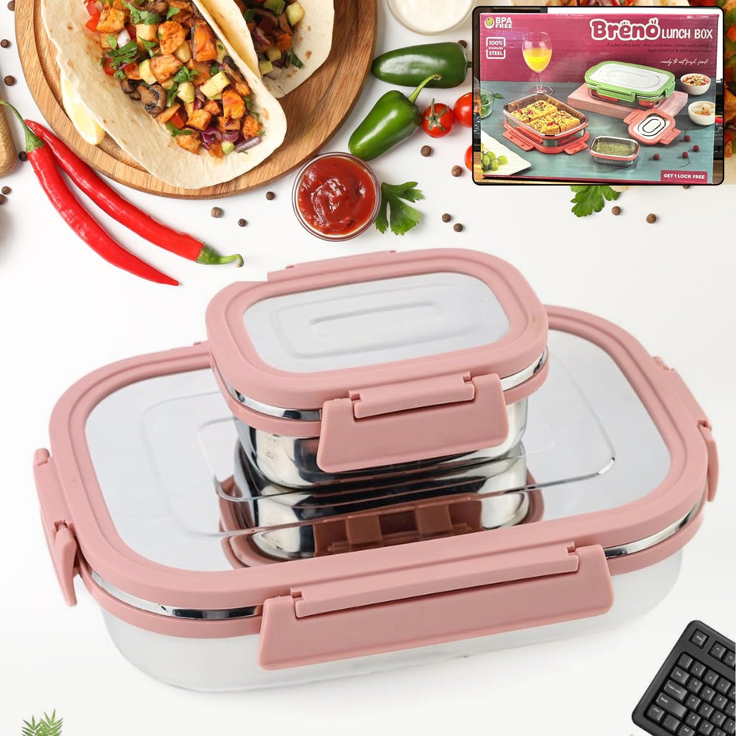 Premium Stainless Steel Leak Proof Air Tight Lunch Boxes (900ML+200ML Approx / 2 Pc Set) - Buy Online at Alikart