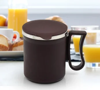 Coffee Mug with Lid & Handle – Plastic Covered Stainless Steel Mug (200 ML, Random Color)