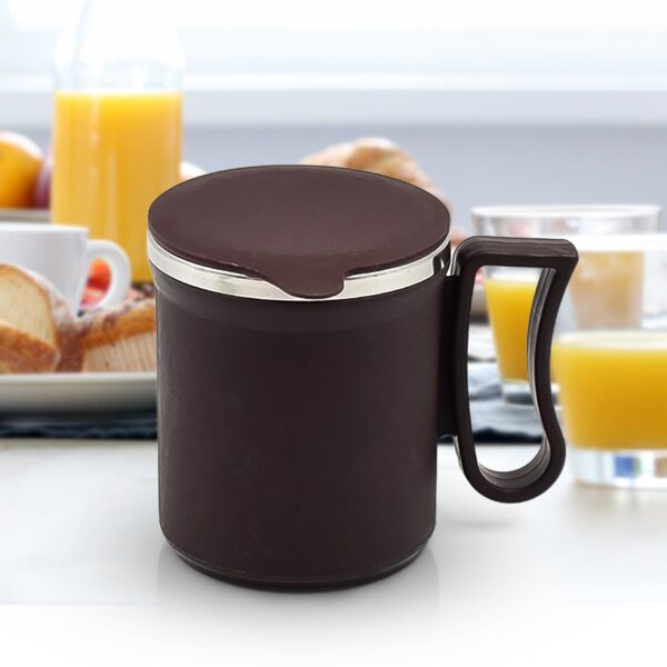 Coffee Mug with Lid & Handle โ Plastic Covered Stainless Steel Mug (200 ML, Random Color)