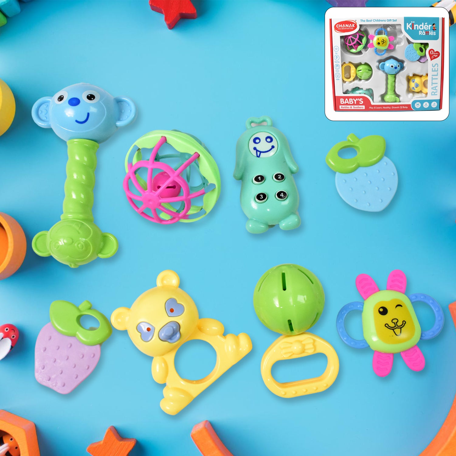 Premium Kinder Rattles & Teething Set – Non-Toxic Shake & Grab Baby Toys (8 Pcs Set) - Buy Online at Alikart