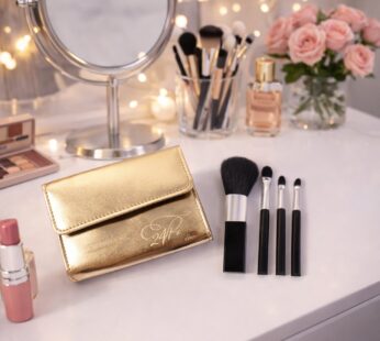 4 in 1 Professional Makeup Brush Set with Premium Storage Pouch (1 Pc)