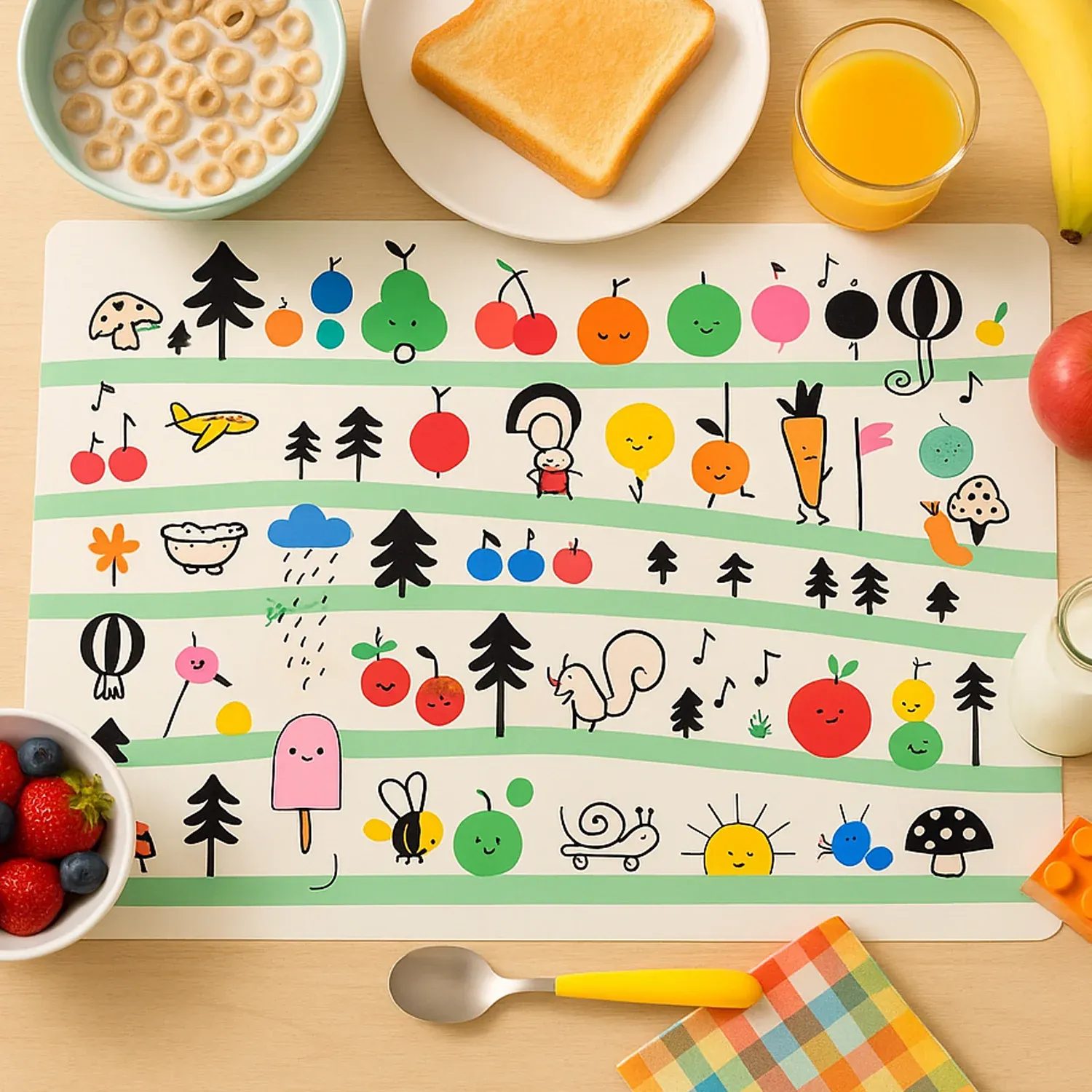 Premium Colorful Cartoon Printed Dining Table Placemats for Kids (4 Pc / 40x30 Cm) - Buy Online at Alikart