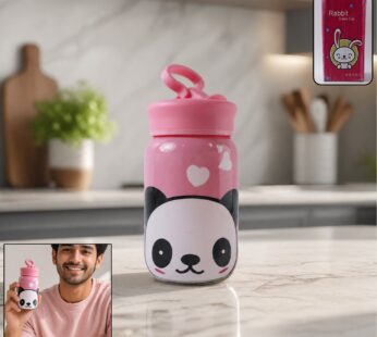 Cute Cartoon Printed Glass Drinking Bottle Cup with Lid (340 ML)