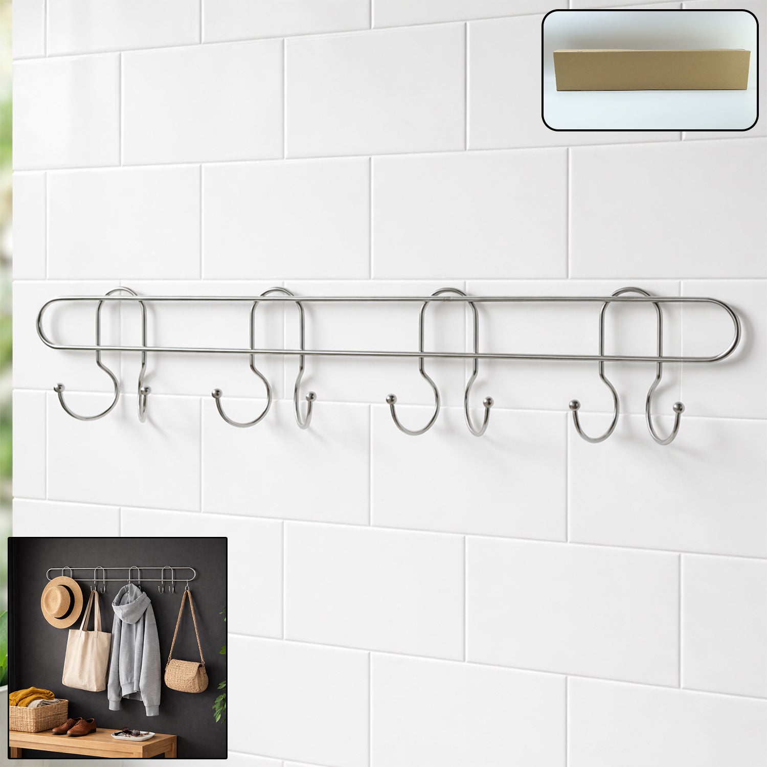 Premium Heavy Duty Stainless Steel Wall Mounted Hook Rack (1 Pc) - Buy Online at Alikart