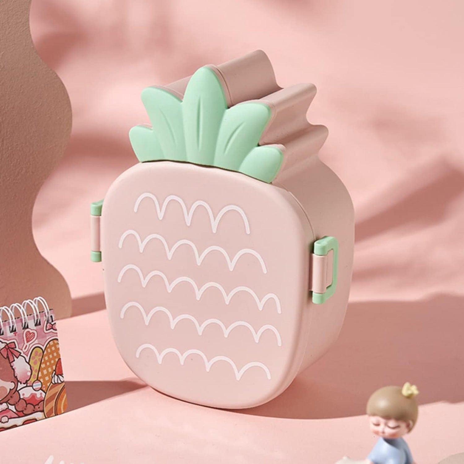 Kids Lunch Box Cute Pineapple Shaped Bento Box with Fork Spoon Snack Container - Detailed Feature View 8