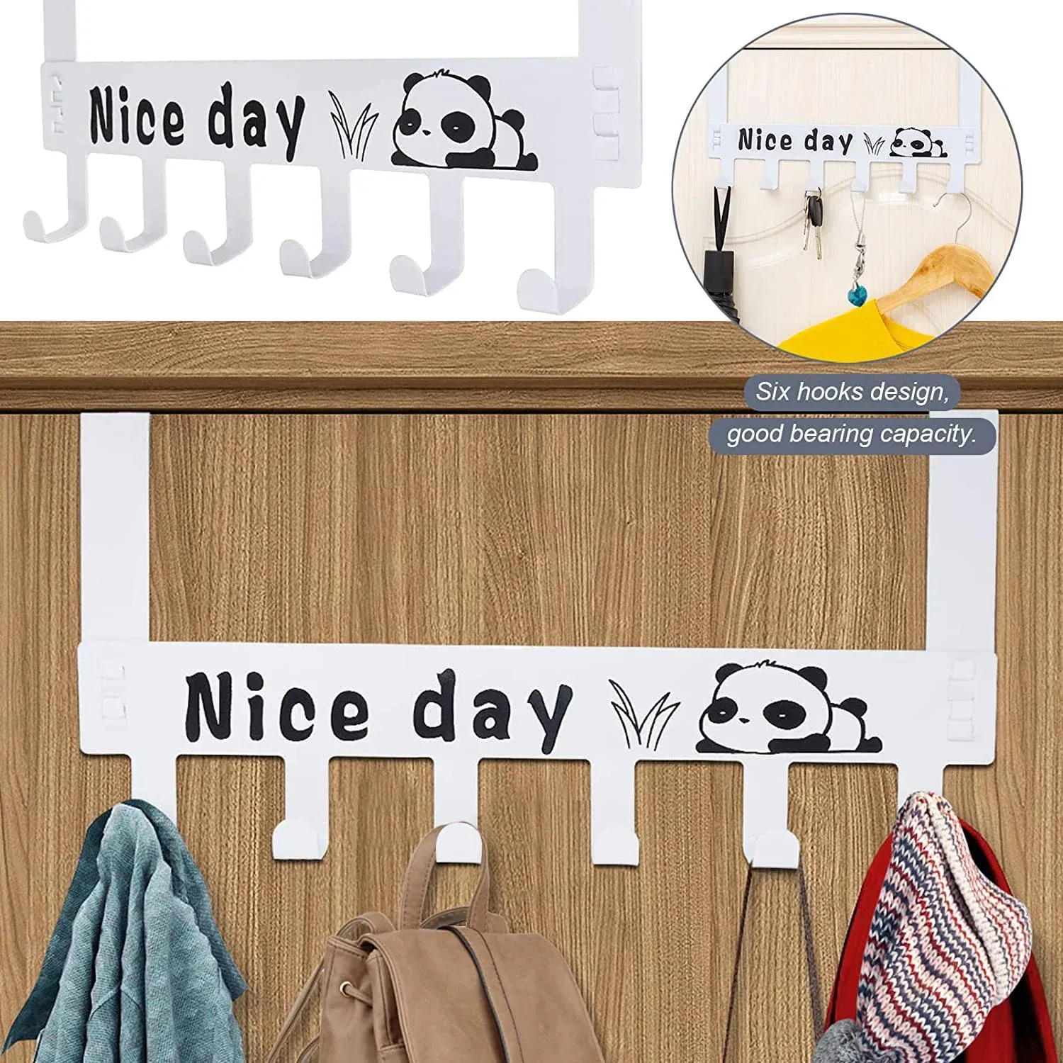 Heavy-Duty Carbon Steel Over Door Hook Rack for Towels & Coats (1 Pc, 6 Hooks) - Detailed Feature View 2