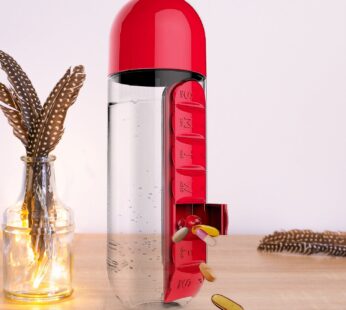 Water Bottle with Built-in 7-Day Pill Organizer Approx 900ml (1 Pc)
