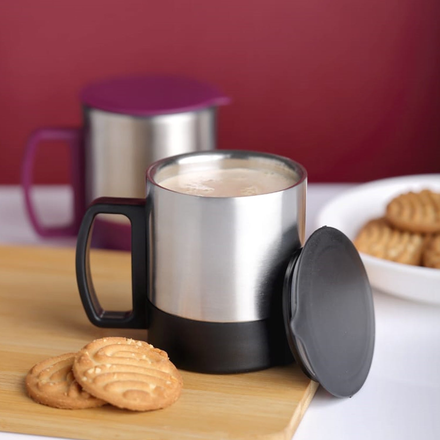 Customize Stainless Steel Coffee/Tea Cup, Stainless Steel Lid Cover Hot Coffee/Tea Mug Hot Insulated Double Wall Stainless Steel, Coffee and Milk Cup with Lid & Handle Easy To Carry - Coffee Cup (1 Pc) - Detailed Feature View 4