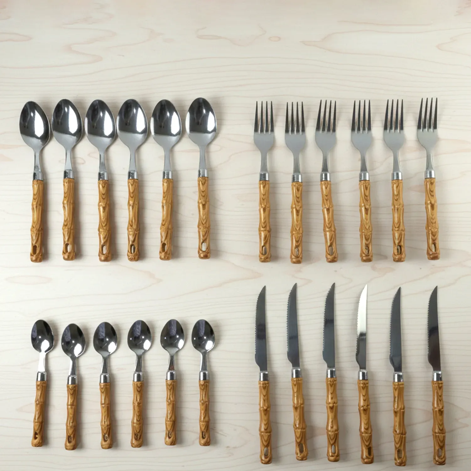 Stainless Steel Cutlery Set with Wooden Finish Handle (24 Pc Set) - Detailed Feature View 6