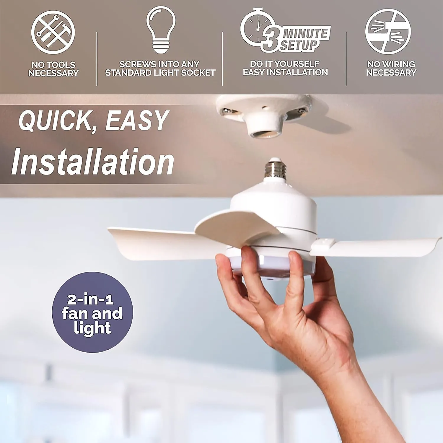 Original Cool LED Socket Fan Light 1000 Lumens 5000K Remote Controlled - Detailed Feature View 3