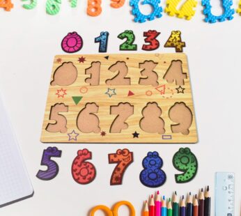 Wooden Number Puzzle Learning Educational Board (1 Set / 28×20 Cm)