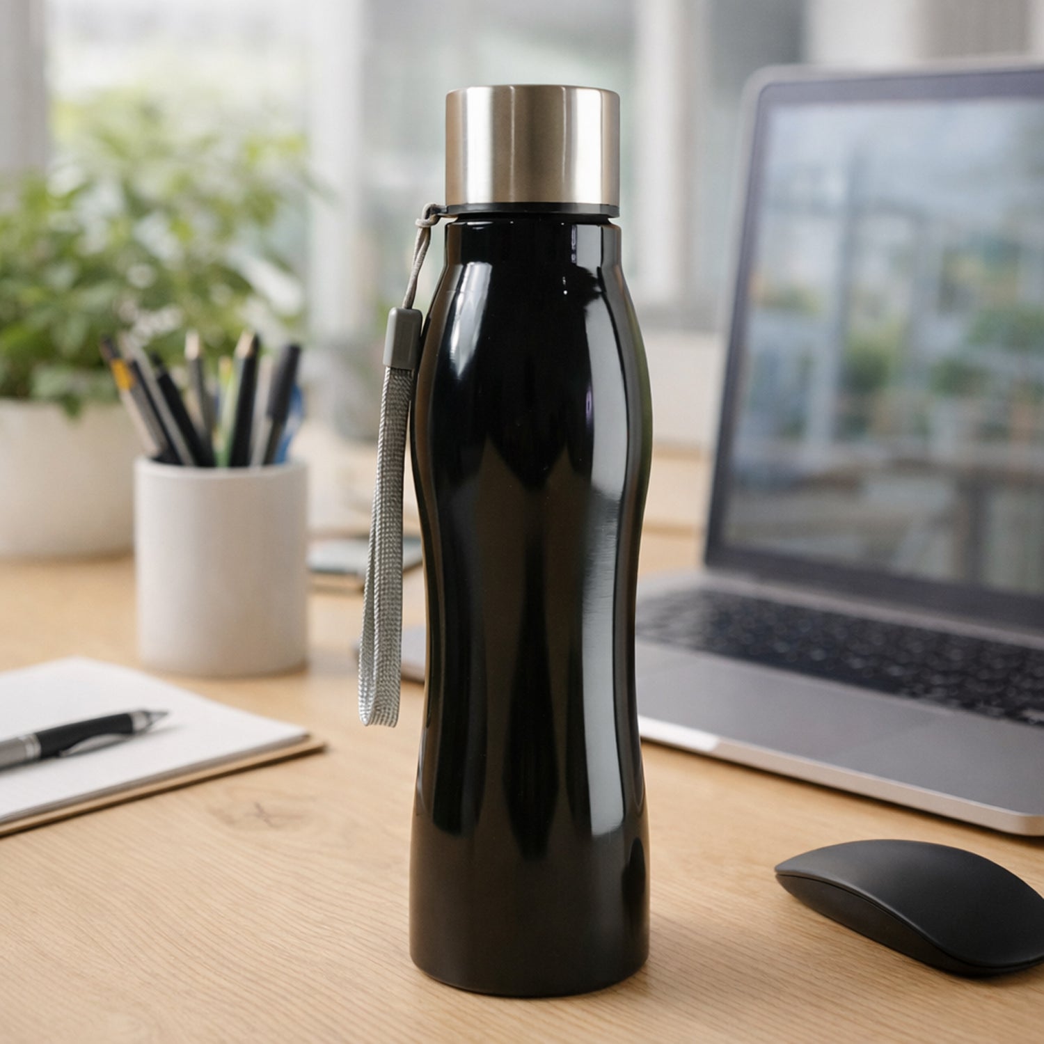 Premium Stainless Steel Water Bottle with Carry Strap 600 ML - Buy Online at Alikart