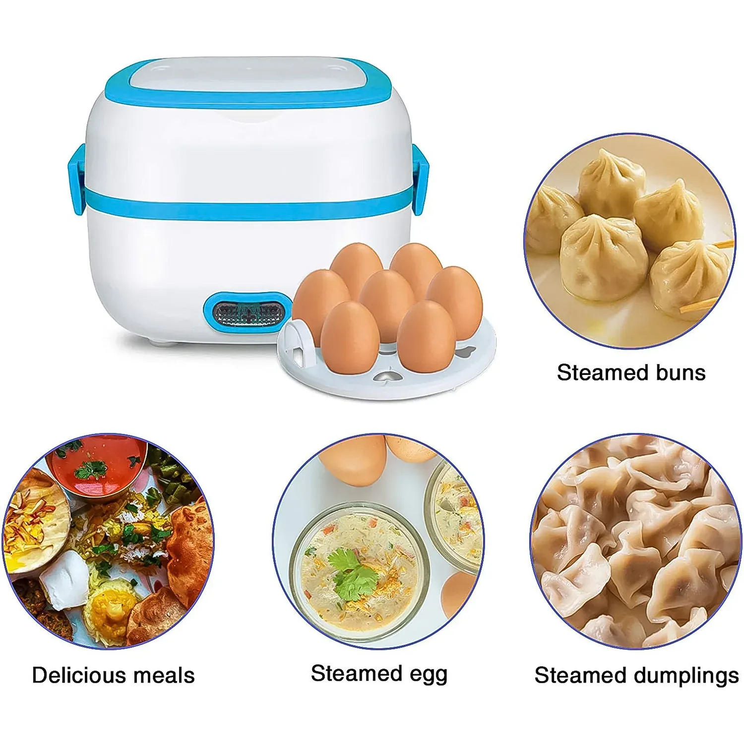 Electric Lunch Box, 3 In 1 Food Heater / Cooker / Steamer with Stainless (1 Set) - Detailed Feature View 3