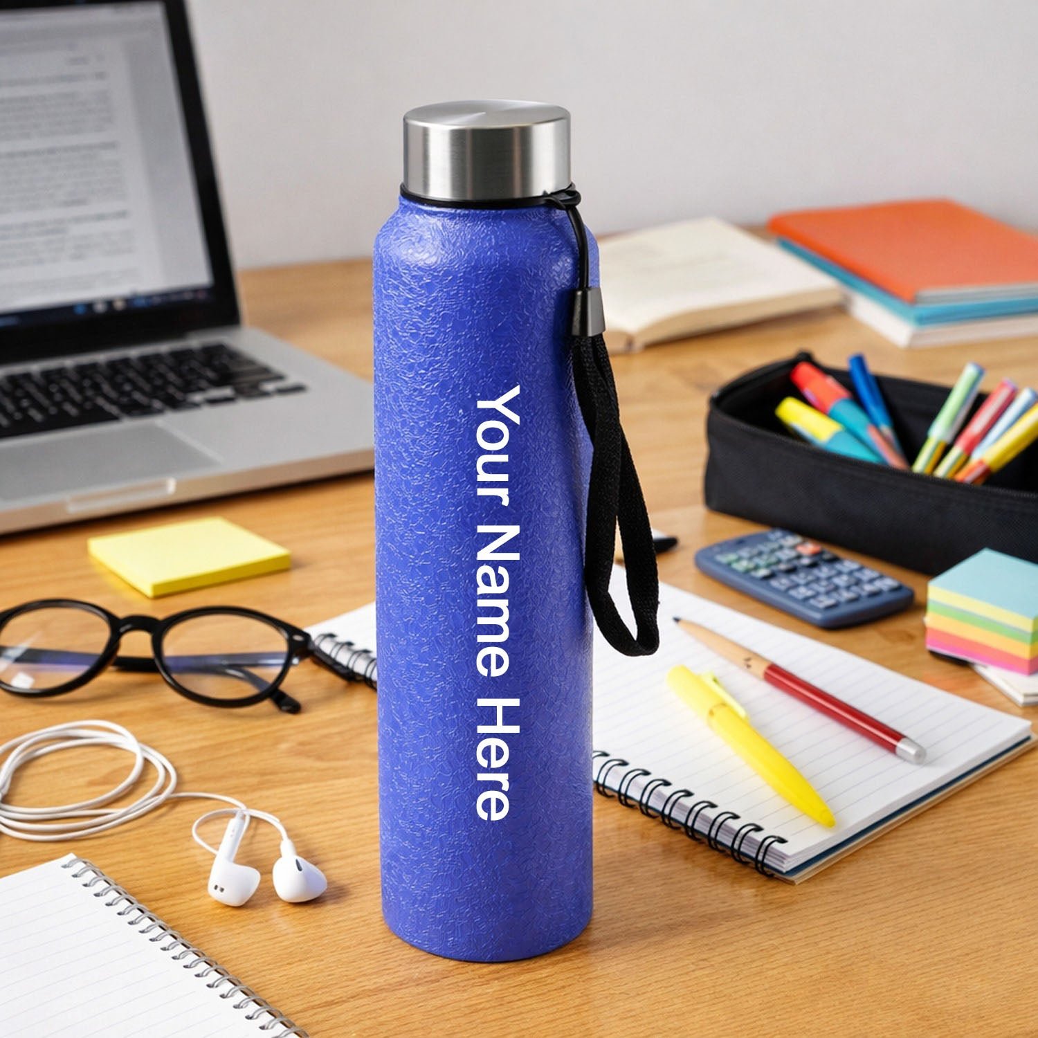 Premium Custom Classic Stainless Steel Water Bottle Blue Color (1000 ML, 1 Pc) - Buy Online at Alikart