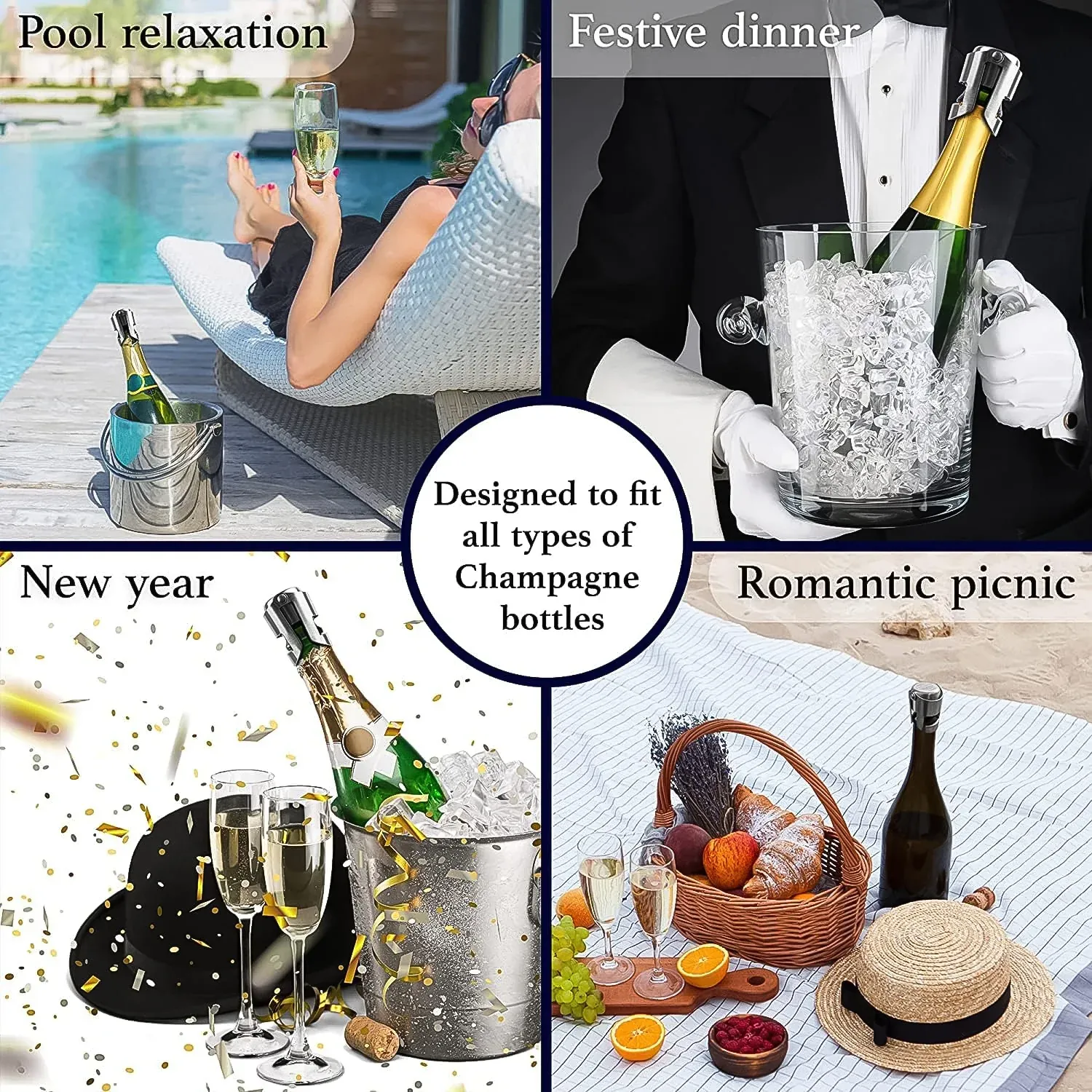 Stainless Steel Sealed Sparkling Champagne Bottle Stopper Big size - Detailed Feature View 2