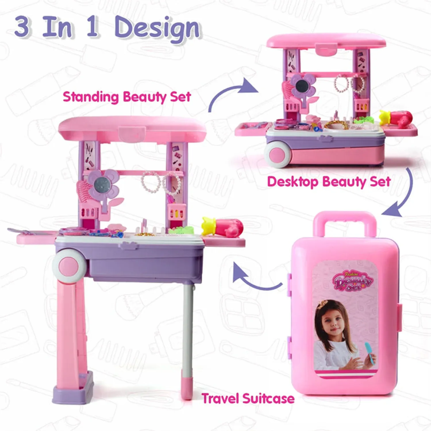 Big Beauty Set Suitcase On Wheel, The Ultimate Beauty Set On Wheels for Girls, Makeup Kit is Easy to Clean & Use, Portable Beauty Set with 25 Pieces for 3 Years BIS Approved. (Beauty Set Trolley) - Detailed Feature View 3
