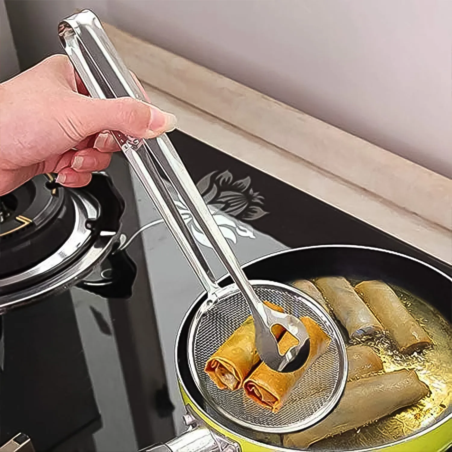 Premium 2In1 Stainless Steel Filter Spoon with Clip Food Kitchen Oil-Frying Multi-Functional - Buy Online at Alikart