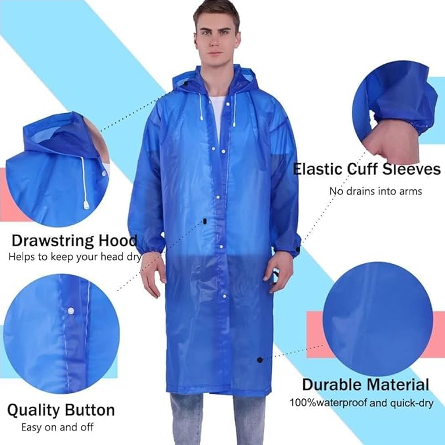 Outdoor Adult Portable Traveling Raincoat for Men & Women - Detailed Feature View 7