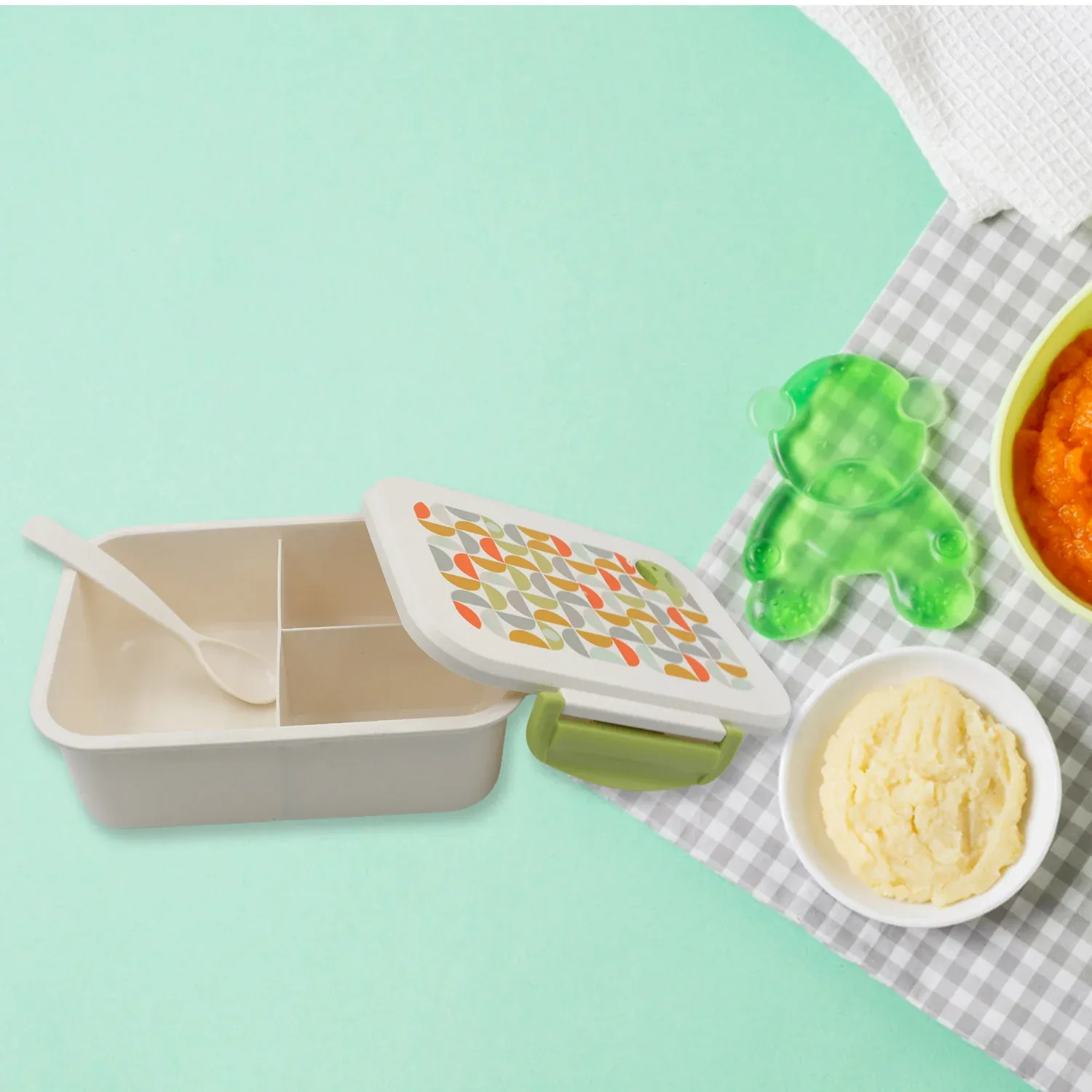 Lunch Box 3 Compartment With Leak Proof Lunch Box & 1 spoon, For School & Office Use - Detailed Feature View 5
