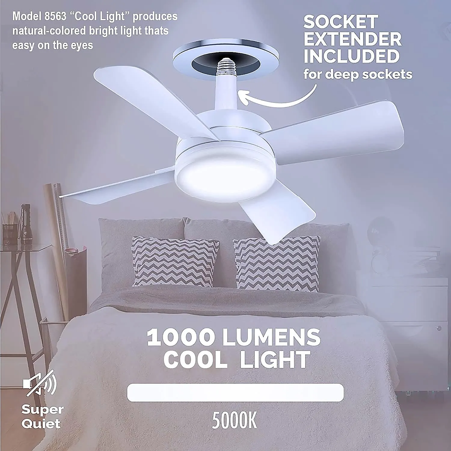 Original Cool LED Socket Fan Light 1000 Lumens 5000K Remote Controlled - Detailed Feature View 4