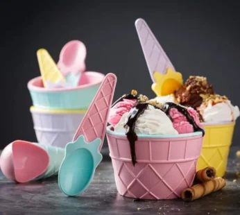 Premium Ice Cream Waffle Spoon Bowl Set (6-Piece , Color Box)