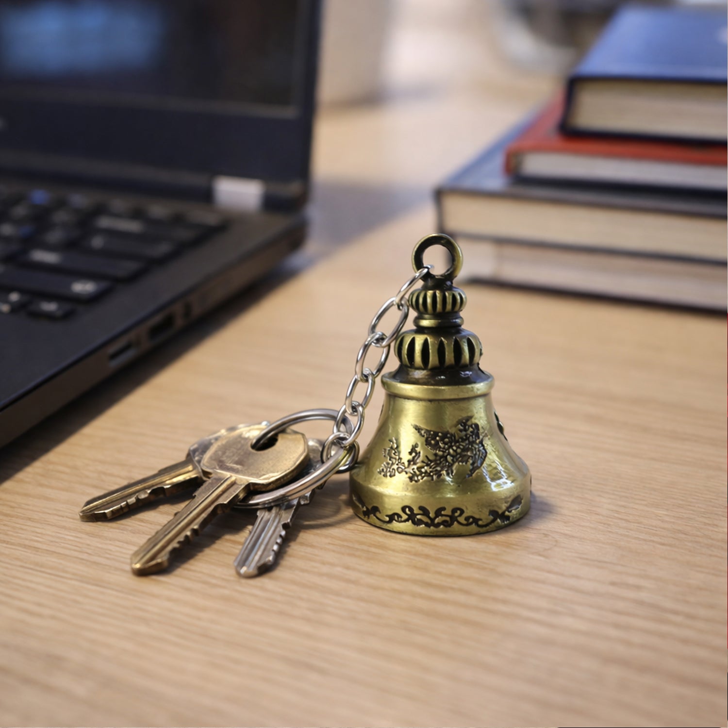 Metal Small Temple Bell Keychain, Motorcycle Bell Keychain (1 Pc / Mix Color) - Detailed Feature View 2
