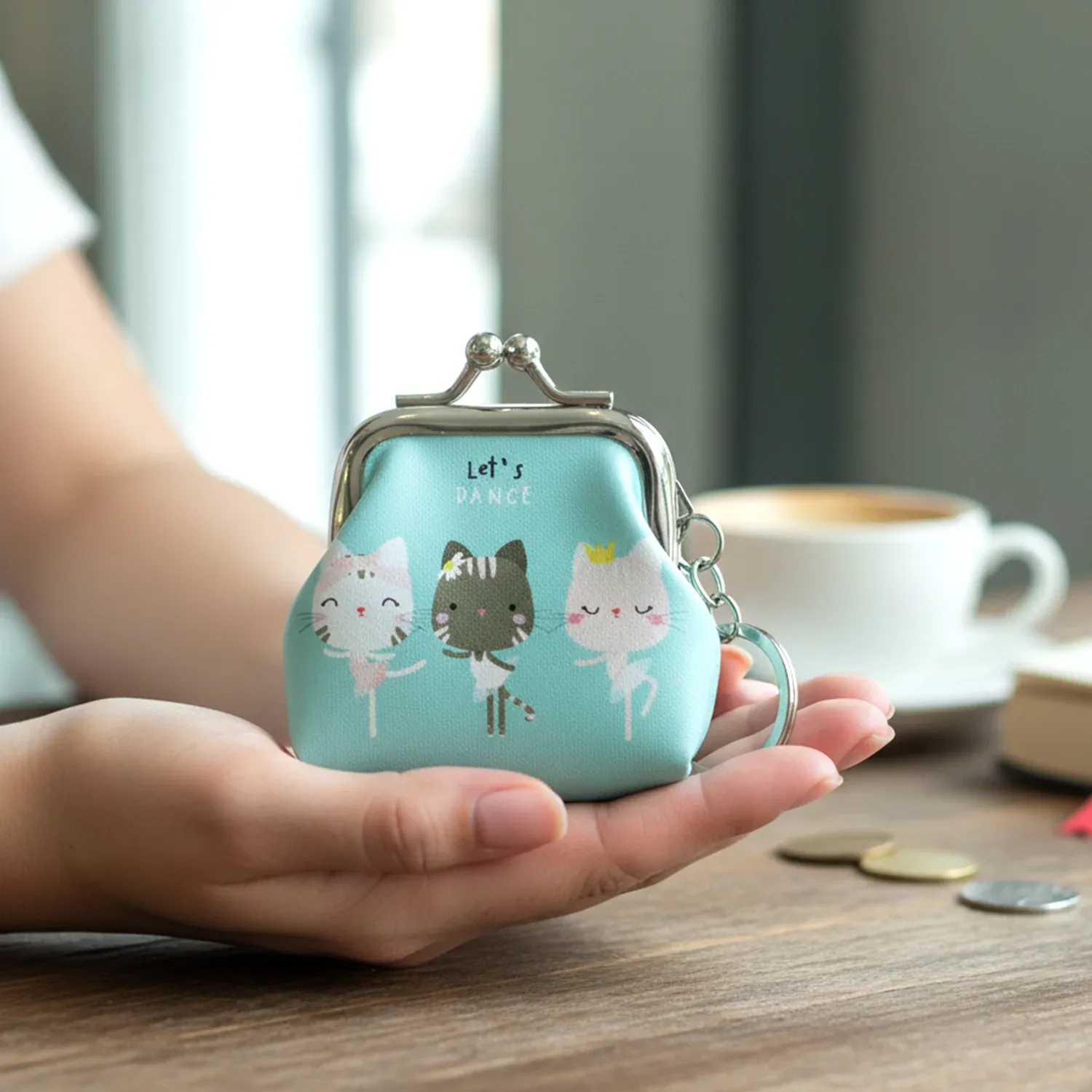 Cute Cartoon Cat Printed Mini Coin Purse Keychain (1 Pc) - Detailed Feature View 3