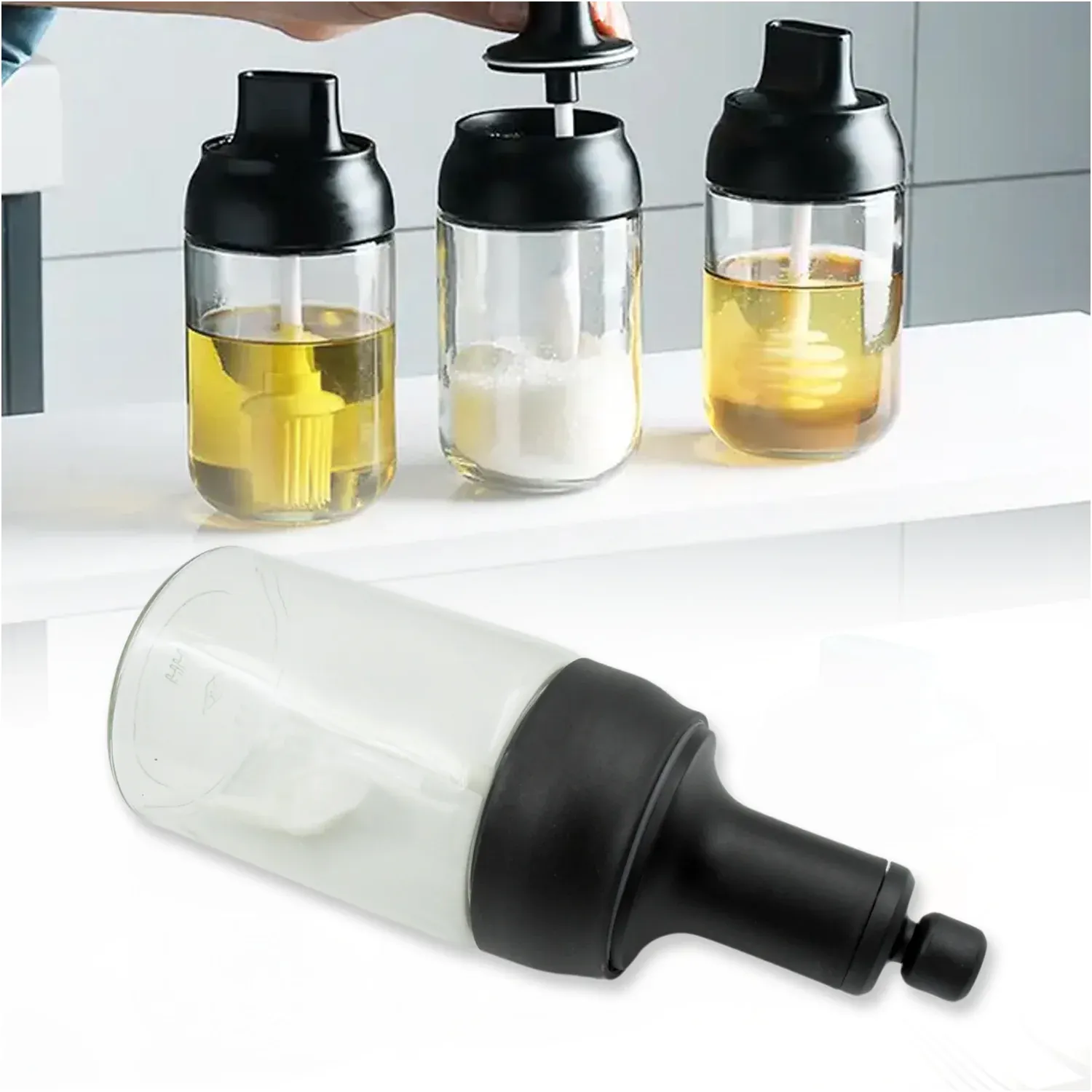 Premium All-in-One Seasoning Jar: Heat-Resistant Glass with Spoon (1 Pc) - Buy Online at Alikart