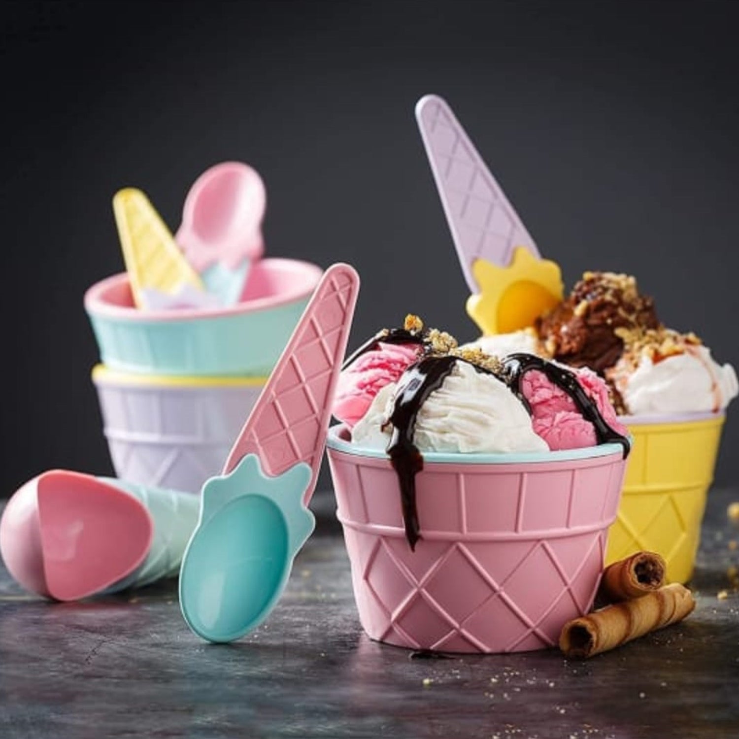 Ice Cream Waffle Bowl Set with Spoon – 2 Units - Detailed Feature View 2
