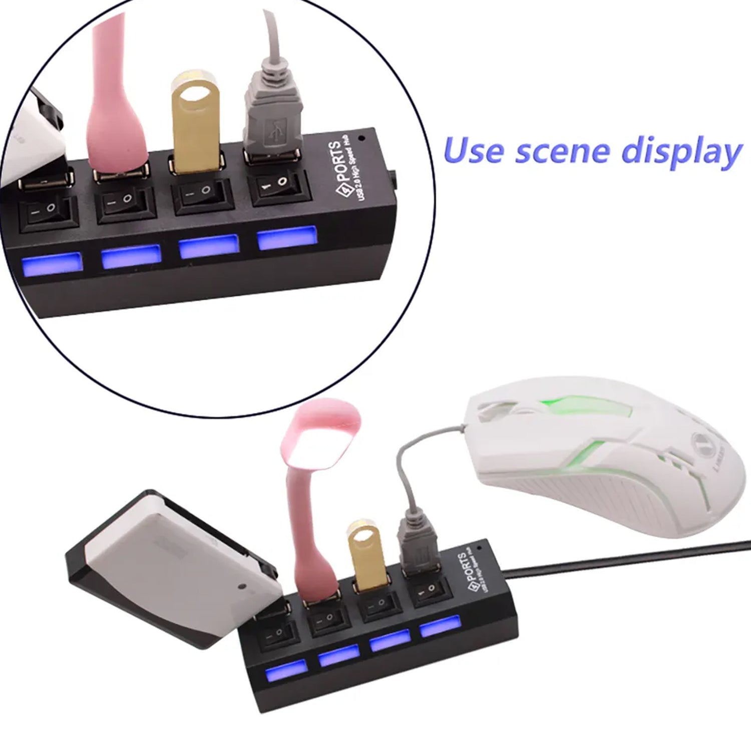 4 Port USB, HUB USB 2.0 HUB Splitter High Speed with On/Off Switch Multi LED Adapter - Detailed Feature View 5
